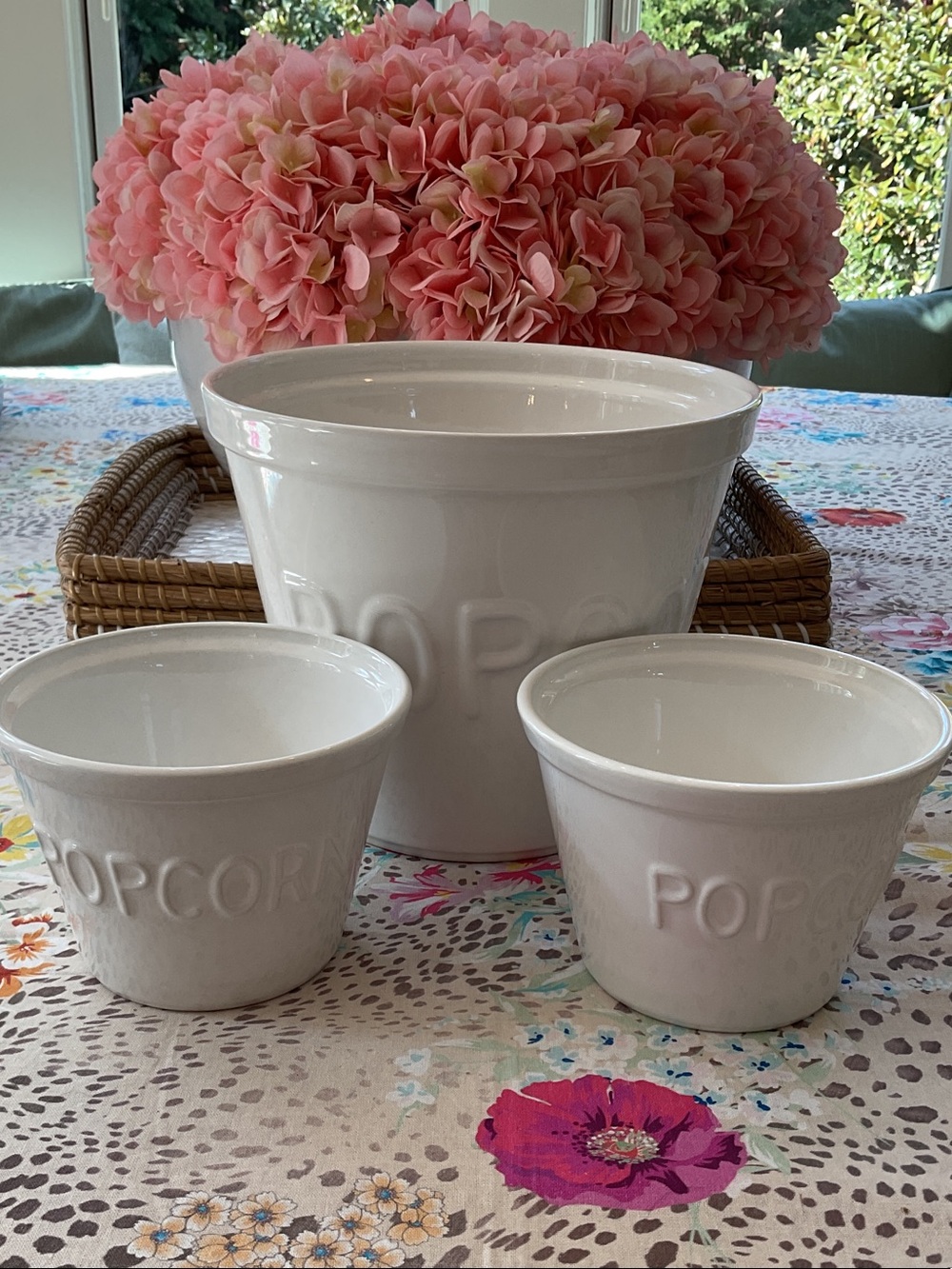 Crate&Barrel White Ceramic Popcorn Bowl Set
